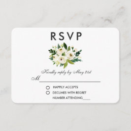 Watercolor Floral Green Wedding RSVP Karte