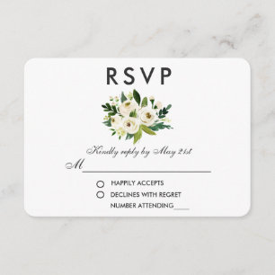Watercolor Floral Green Wedding RSVP Karte