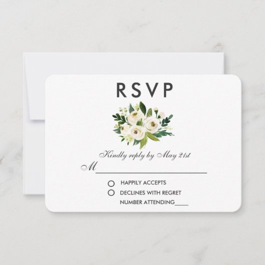 Watercolor Floral Green Wedding RSVP Karte (Vorderseite)