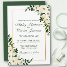 Watercolor Floral Green White Gold Wedding GSG