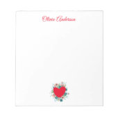 Watercolor Floral Heart Valentines Day Custom Name Notizblock (Vorderseite)