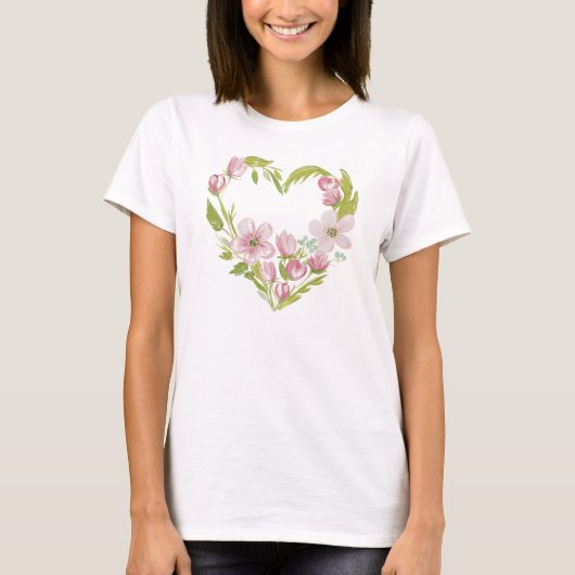 Watercolor Floral Heart Wreath T-Shirt (Vorderseite)