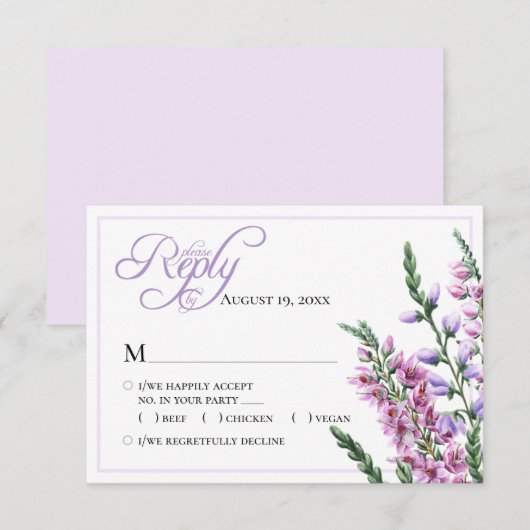 Watercolor Floral Heather Wedding RSVP  Karte (Vorne/Hinten)
