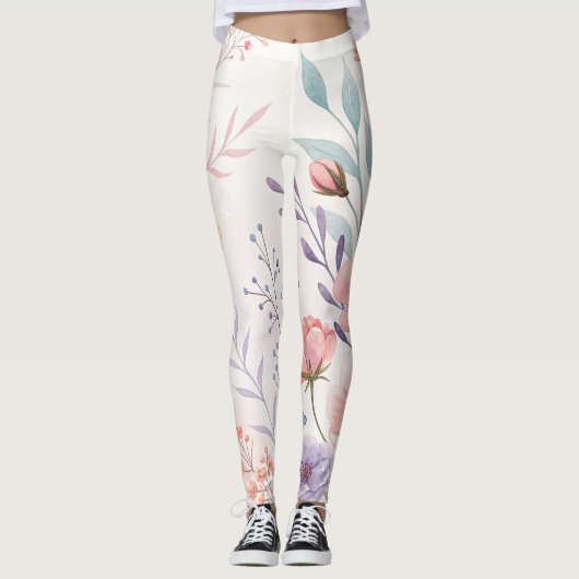 Watercolor Floral High-Waisted Leggings (Vorderseite)