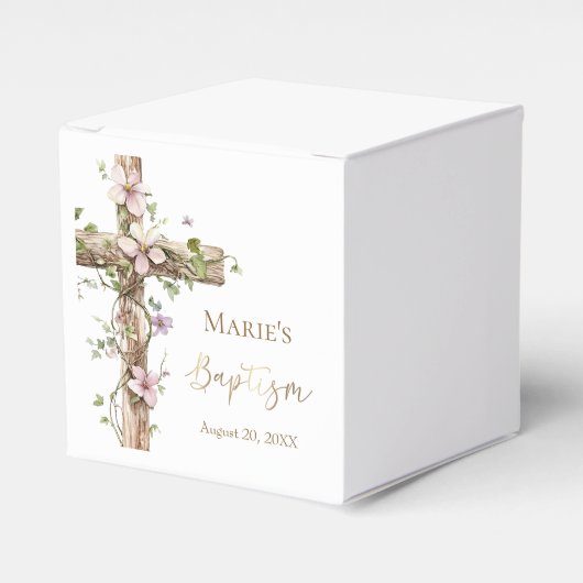 Watercolor Floral Holy Cross Baptism Geschenkschachtel (Vorderseite)