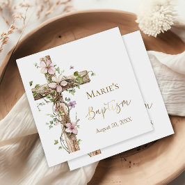 Watercolor Floral Holy Cross Baptism Serviette