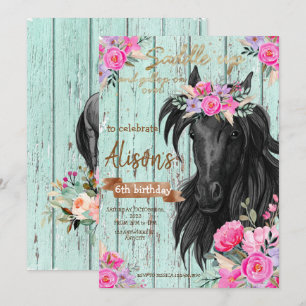 Watercolor Floral horse birthday cowgirl Einladung