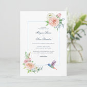 Watercolor Floral Hummingbird Seersucker Wedding Einladung (Stehend Vorderseite)