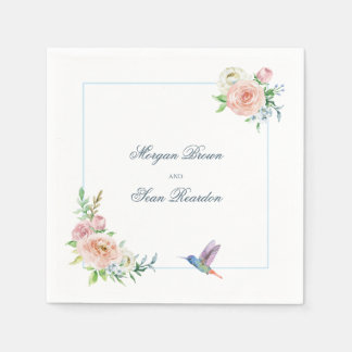 Watercolor Floral Hummingbird Seersucker Wedding Serviette