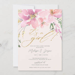 Watercolor Floral It's a Girl Baby Shower Einladung