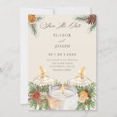 Watercolor floral leaves candles wedding christmas einladung (Vorderseite)