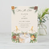 Watercolor floral leaves candles wedding christmas einladung (Stehend Vorderseite)