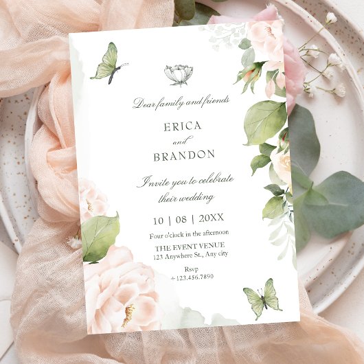Watercolor floral leaves wedding  einladung