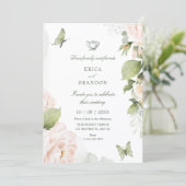 Watercolor floral leaves wedding  einladung (Stehend Vorderseite)