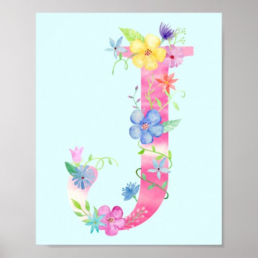 Watercolor Floral Letter J Poster (Vorne)