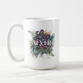 Watercolor Floral Love Never Fails Scripture Kaffeetasse (Links)