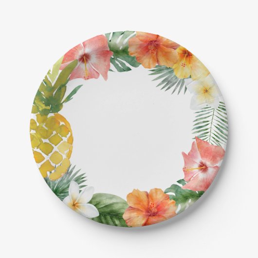 Watercolor Floral Luau Birthday Pappteller (Vorderseite)