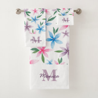Watercolor Floral Monogram Badhandtuch Set
