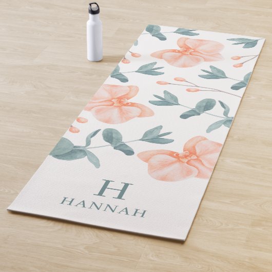 Watercolor Floral Name and Monogram White Yogamatte (Beispiel)