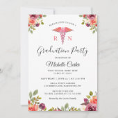Watercolor Floral Nursing School Graduation Party Einladung (Vorderseite)