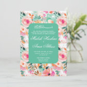 Watercolor Floral Pattern Islamische Hochzeit Einladung (Stehend Vorderseite)