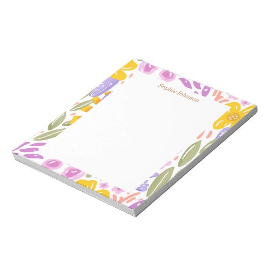 Watercolor Floral Pattern Pretty Personalized Notizblock (Rotiert)