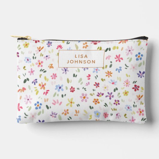 Watercolor Floral Pattern Pretty Personalized Zubehörtasche (Vorderseite)