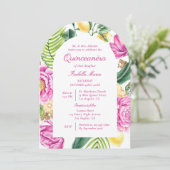 Watercolor Floral Peonies Custom Photo Quinceañera Einladung (Stehend Vorderseite)