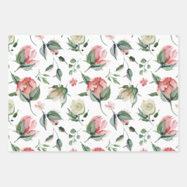 Watercolor Floral Peony Wrapping Paper Sheets Geschenkpapier Set