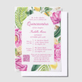 Watercolor Floral Pink Peonies QR Code Quinceañera Pergament Einladungen (Versetzt)