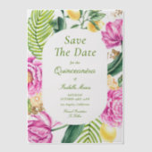Watercolor Floral Pink Peonies Tulips Quinceañera Pergament Einladungen (Vorderseite)