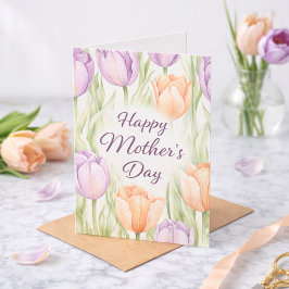 Watercolor Floral Purple Tulips Happy Mother's Day Karte