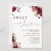 Watercolor Floral Red Burgundy Sweet Sixteen Einladung (Vorderseite)