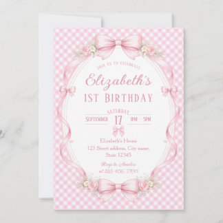 Watercolor Floral Ribbon Elizabeth's 1st Birthday Einladung