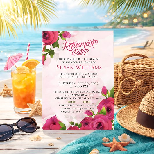 Watercolor Floral Rose Retirement Celebration Einladung