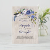 Watercolor Floral Russis Navy Engagement Party Einladung (Stehend Vorderseite)