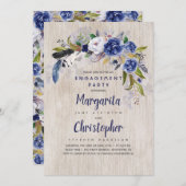Watercolor Floral Russis Navy Engagement Party Einladung (Vorne/Hinten)
