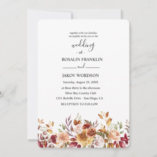 watercolor floral rustic wedding einladung (Vorderseite)