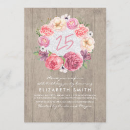 Watercolor Floral Rustic Wood Geburtstagsparty Einladung