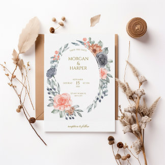 Watercolor Floral Save the Date with Oval Wreath Einladung