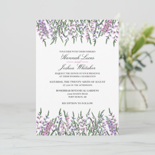 Watercolor Floral Scottish Heather Wedding Einladung (Stehend Vorderseite)