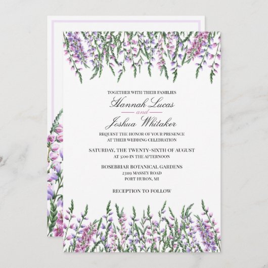 Watercolor Floral Scottish Heather Wedding Einladung (Vorne/Hinten)