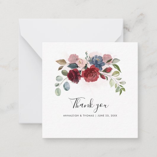 Watercolor Floral Script Wedding Thank You Mitteilungskarte (Vorderseite)