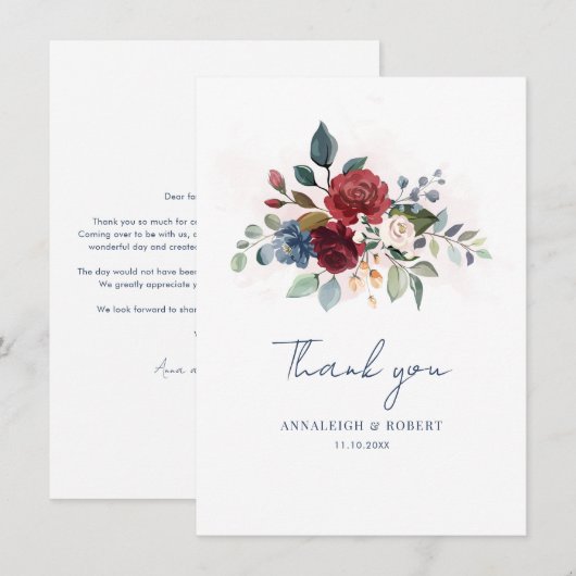 Watercolor Floral Script Wedding Vielen Dank (Vorne/Hinten)