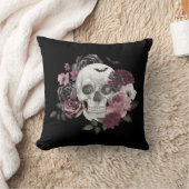 Watercolor Floral Skeleton Goth Halloween Monogram Kissen (Decke)
