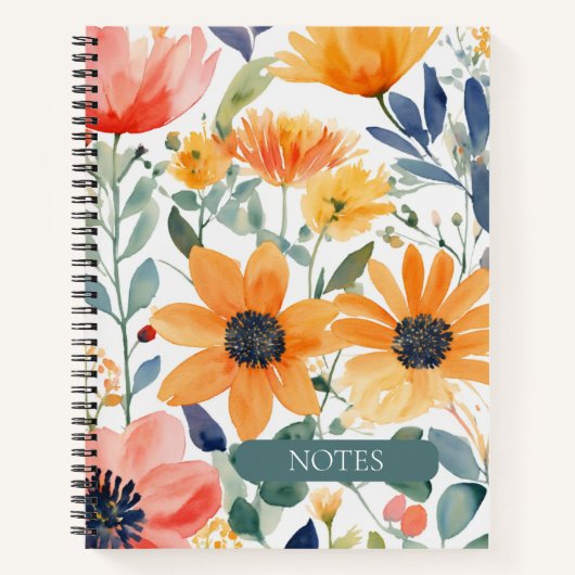 Watercolor Floral Spiral Bound Notebook Notizblock (Vorderseite)