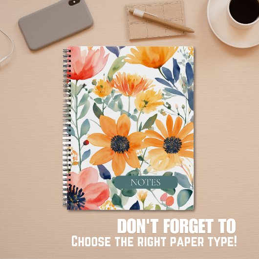 Watercolor Floral Spiral Bound Notebook Notizblock