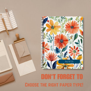 Watercolor Floral Spiral Bound Notebook Notizblock