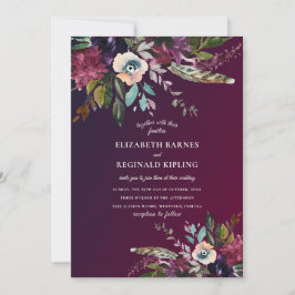 Watercolor Floral Sprays Burgundy Wash Wedding Einladung