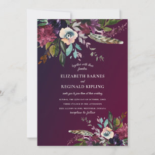 Watercolor Floral Sprays Burgundy Wash Wedding Einladung